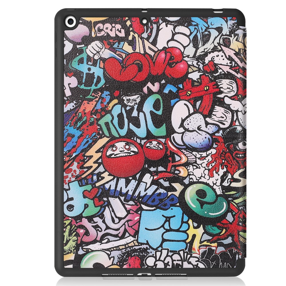 Pattern Printing Tri-fold Stand TPU Leather Smart Tablet Case with Apple Pencil Slot for iPad 10.2 (2019) - Graffiti Pattern-7