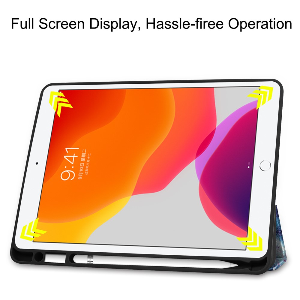 Pattern Printing Tri-fold Stand TPU Leather Smart Tablet Case with Apple Pencil Slot for iPad 10.2 (2019) - Space-4