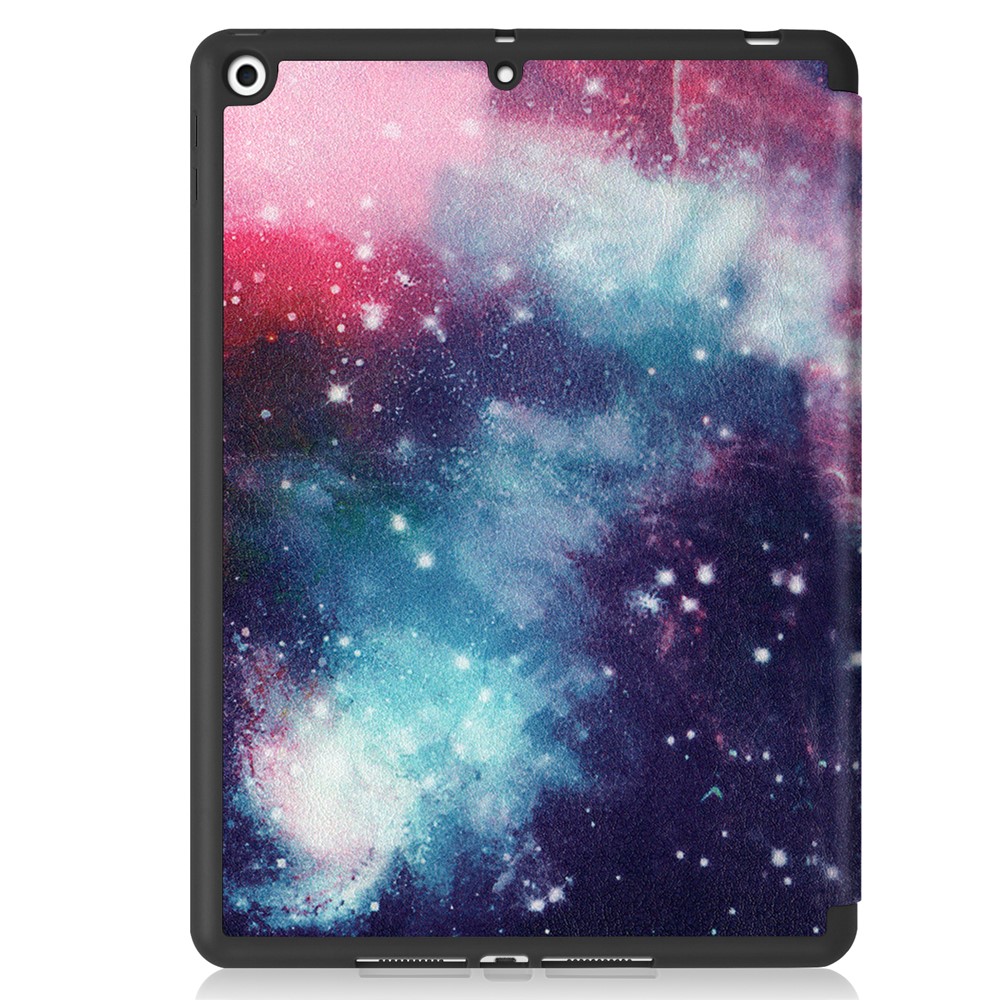Pattern Printing Tri-fold Stand TPU Leather Smart Tablet Case with Apple Pencil Slot for iPad 10.2 (2019) - Space-7