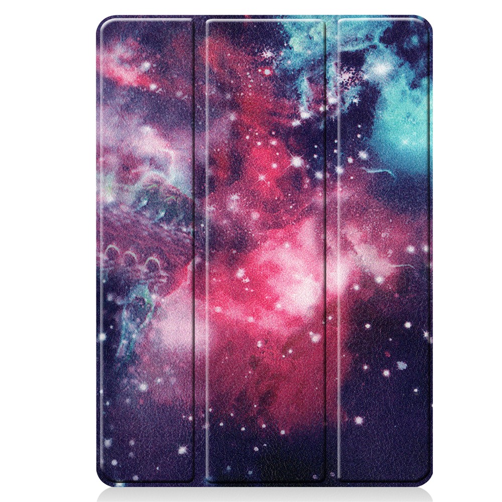 Pattern Printing Tri-fold Stand TPU Leather Smart Tablet Case with Apple Pencil Slot for iPad 10.2 (2019) - Space-8