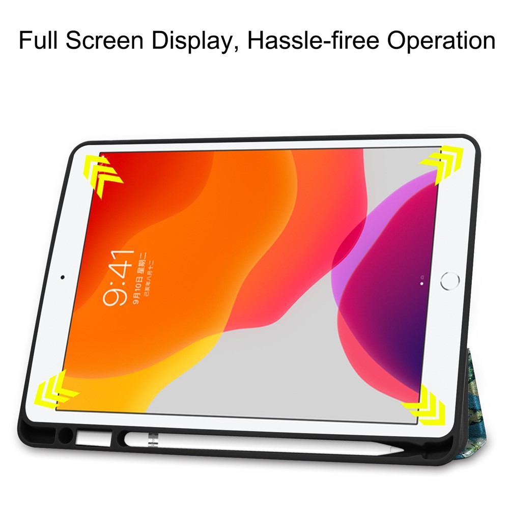 Pattern Printing Tri-fold Stand TPU Leather Smart Tablet Case with Apple Pencil Slot for iPad 10.2 (2019) - Plum Pattern-4