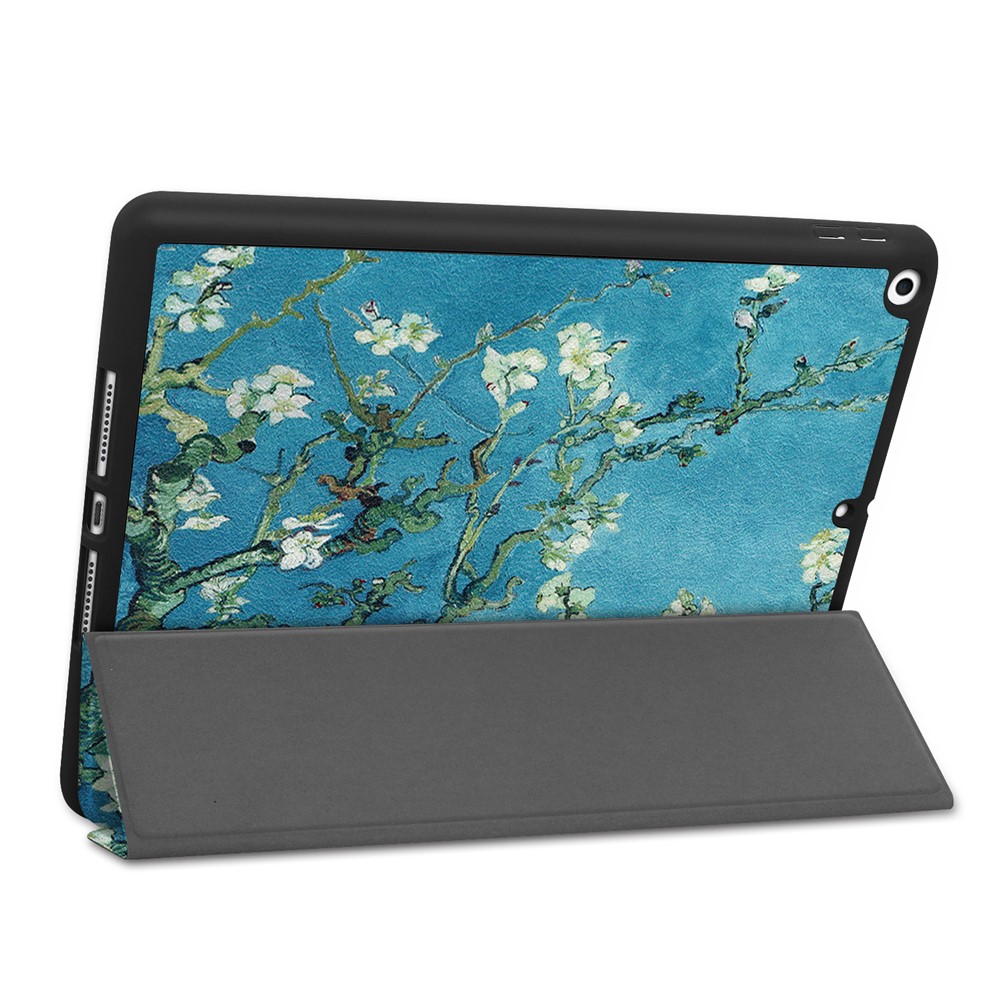Pattern Printing Tri-fold Stand TPU Leather Smart Tablet Case with Apple Pencil Slot for iPad 10.2 (2019) - Plum Pattern-5