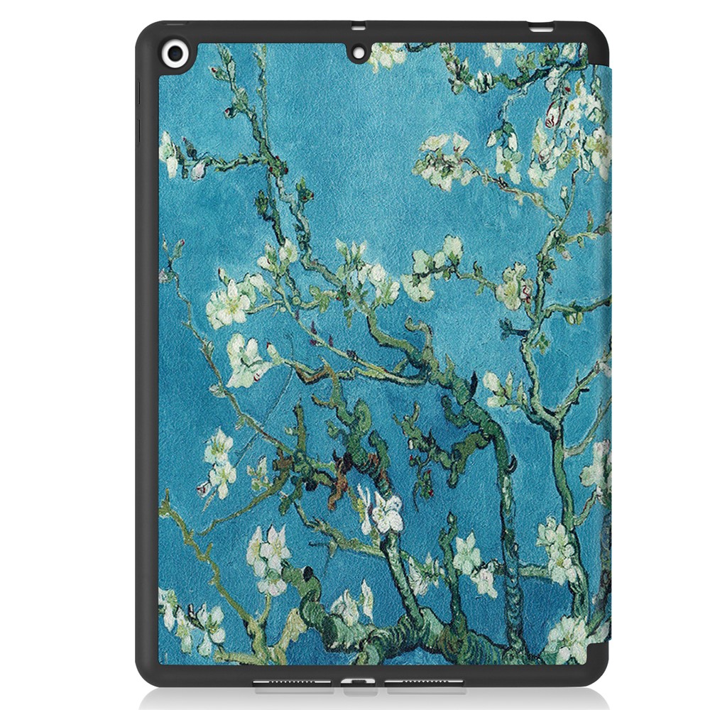 Pattern Printing Tri-fold Stand TPU Leather Smart Tablet Case with Apple Pencil Slot for iPad 10.2 (2019) - Plum Pattern-7