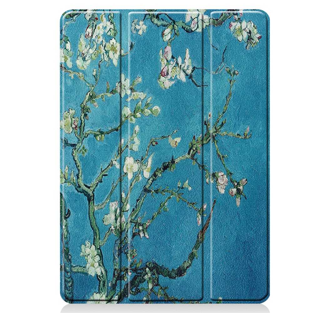 Pattern Printing Tri-fold Stand TPU Leather Smart Tablet Case with Apple Pencil Slot for iPad 10.2 (2019) - Plum Pattern-8