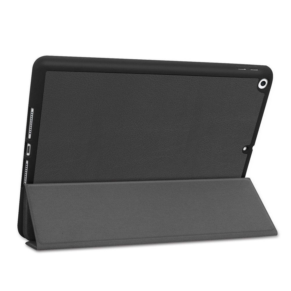 Tampa de Tampa Inteligente de Tampa Inteligente de Couro Multifuncional Tri-fold Stand Caso de Proteção Completo Com Caneta Para Ipad 10.2 (2021)/(2020)/(2019) - Preto-5