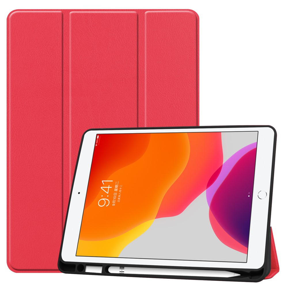 Tri-fold Stand Leather Smart Tablet Cover Case for iPad 10.2 (2019) - Red-1
