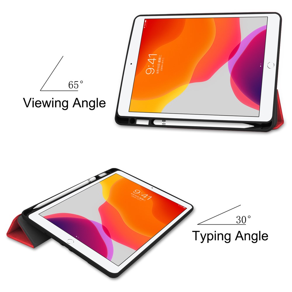 Tri-fold Stand Leather Smart Tablet Cover Case for iPad 10.2 (2019) - Red-3
