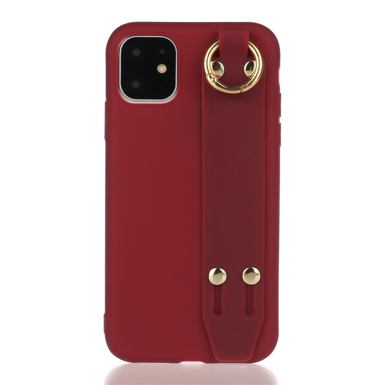 Matte Hand Strap Stand TPU Protective Phone Case for iPhone 11 6.1-inch - Red-1