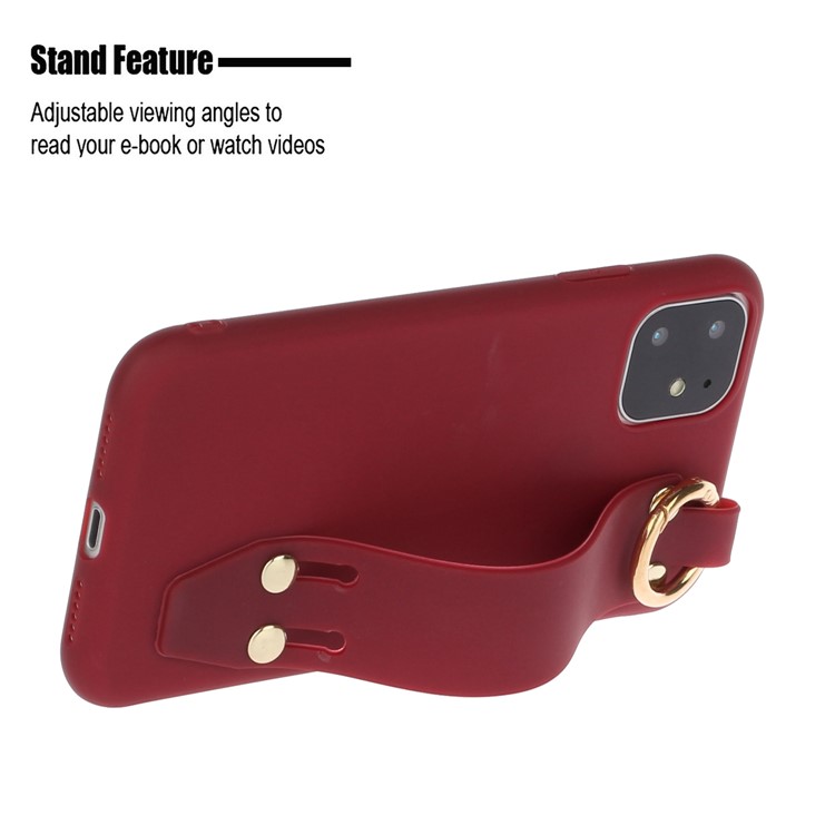 Matte Hand Strap Stand TPU Protective Phone Case for iPhone 11 6.1-inch - Red-2