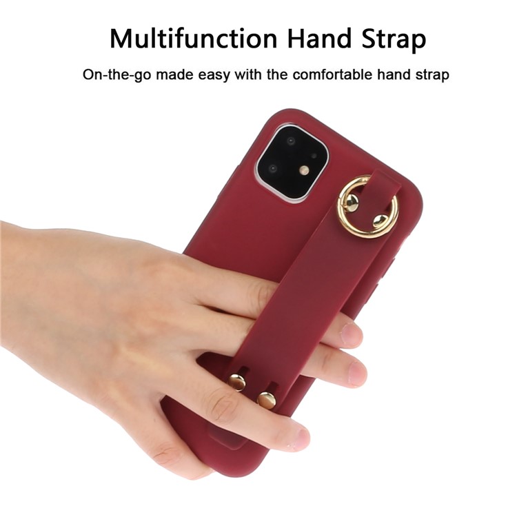Matte Hand Strap Stand TPU Protective Phone Case for iPhone 11 6.1-inch - Red-3