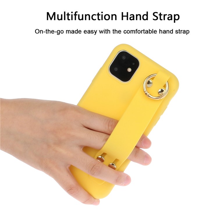 Matte Hand Strap Stand TPU Protective Phone Case for iPhone 11 6.1-inch - Yellow-3
