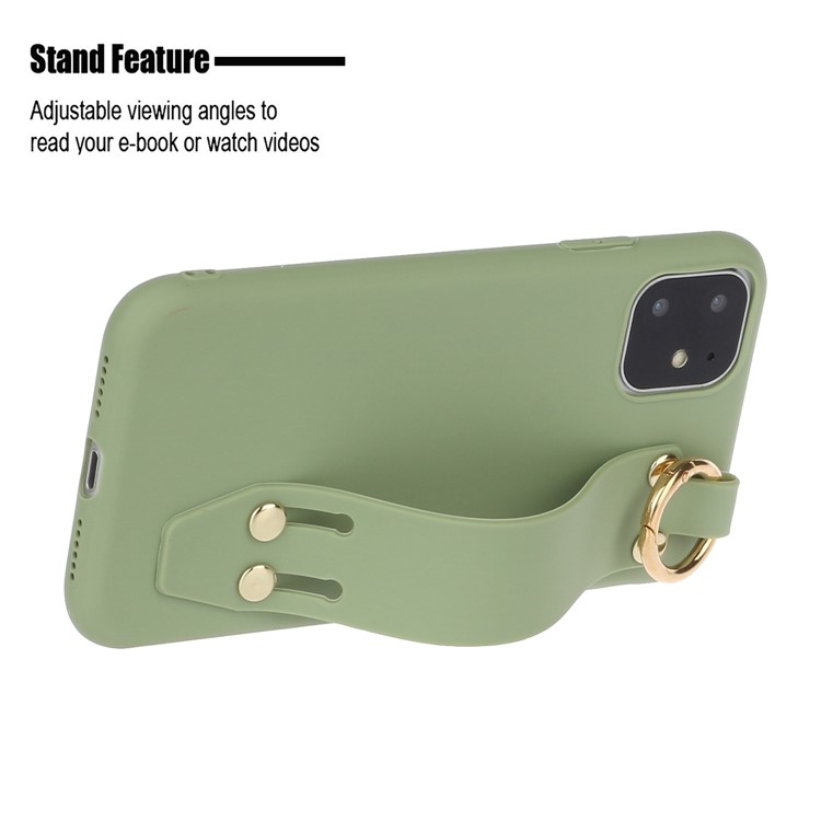 Matte Hand Strap Stand TPU Protective Phone Case for iPhone 11 6.1-inch - Green-2
