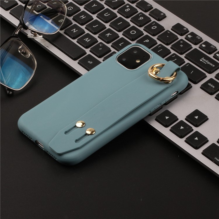 Matte Hand Strap Stand TPU Protective Phone Case for iPhone 11 6.1-inch - Blue-4
