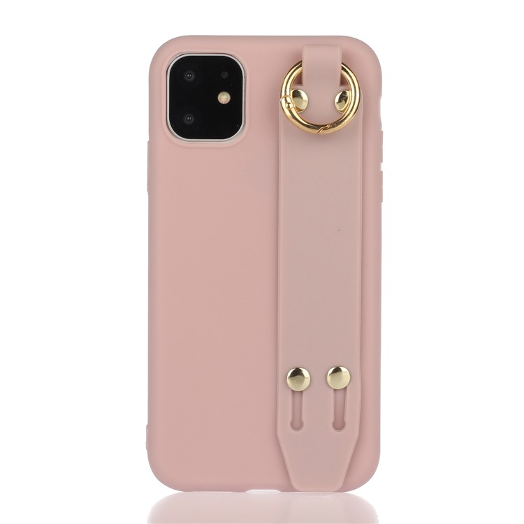 Matte Hand Strap Stand TPU Protective Phone Case for iPhone 11 6.1-inch - Light Pink-1