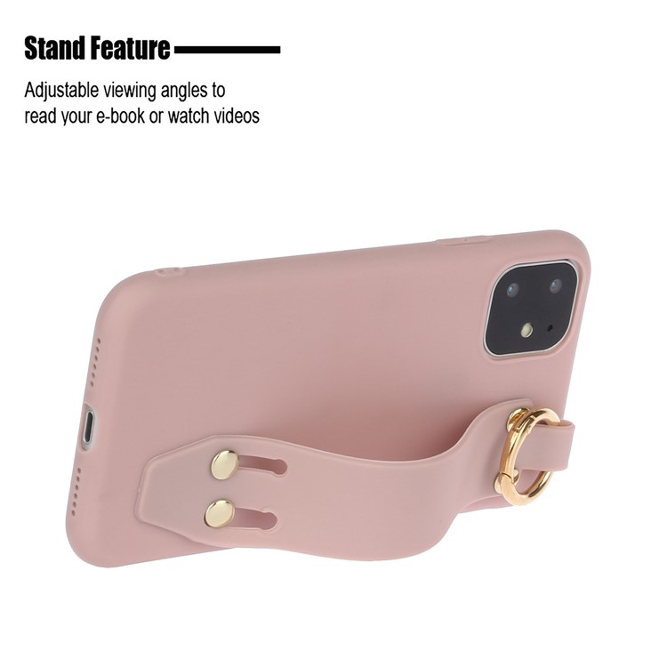 Matte Hand Strap Stand TPU Protective Phone Case for iPhone 11 6.1-inch - Light Pink-2