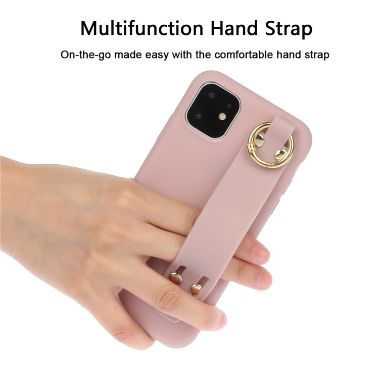 Matte Hand Strap Stand TPU Protective Phone Case for iPhone 11 6.1-inch - Light Pink-3