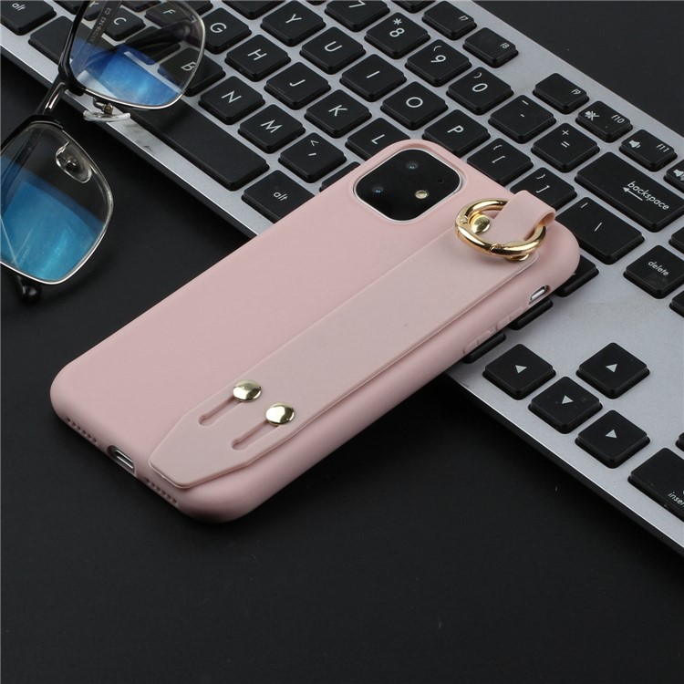 Matte Hand Strap Stand TPU Protective Phone Case for iPhone 11 6.1-inch - Light Pink-4