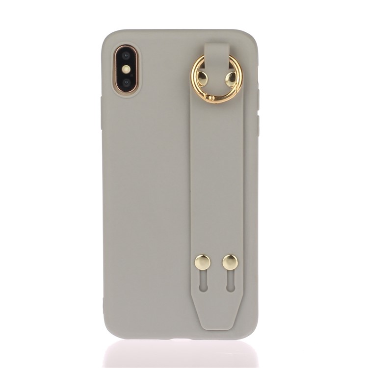 Matte Hand Strap Stand TPU Protective Phone Case for iPhone XS Max 6.5-inch - Grey-1