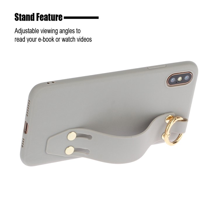 Matte Hand Strap Stand TPU Protective Phone Case for iPhone XS Max 6.5-inch - Grey-2