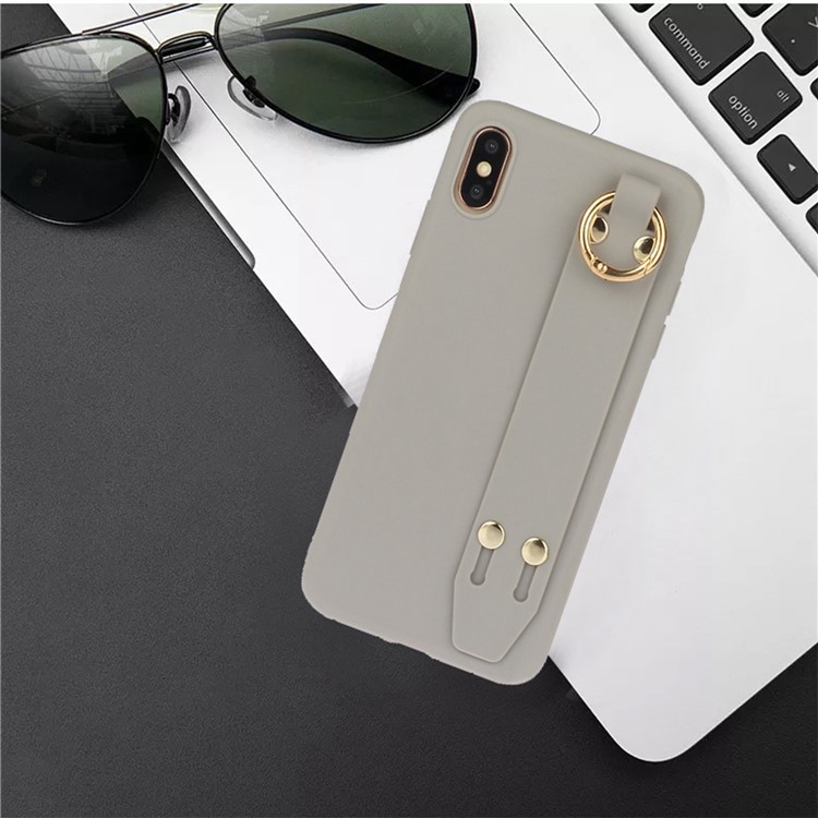 Matte Hand Strap Stand TPU Protective Phone Case for iPhone XS Max 6.5-inch - Grey-4