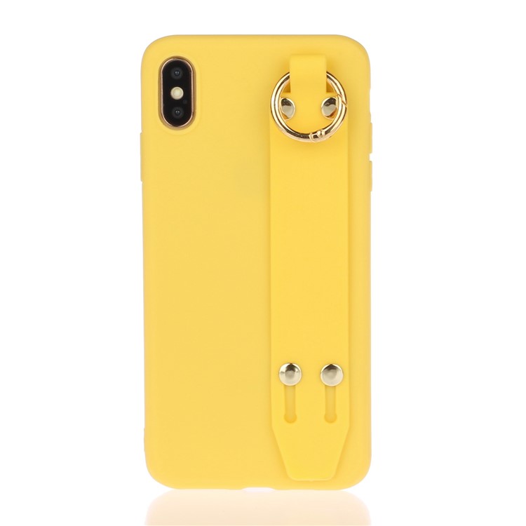 Matte Hand Strap Stand TPU Protective Phone Case for iPhone XS Max 6.5-inch - Yellow-1