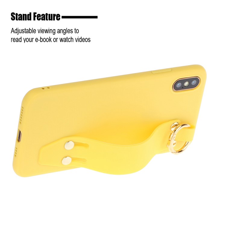 Matte Hand Strap Stand TPU Protective Phone Case for iPhone XS Max 6.5-inch - Yellow-2