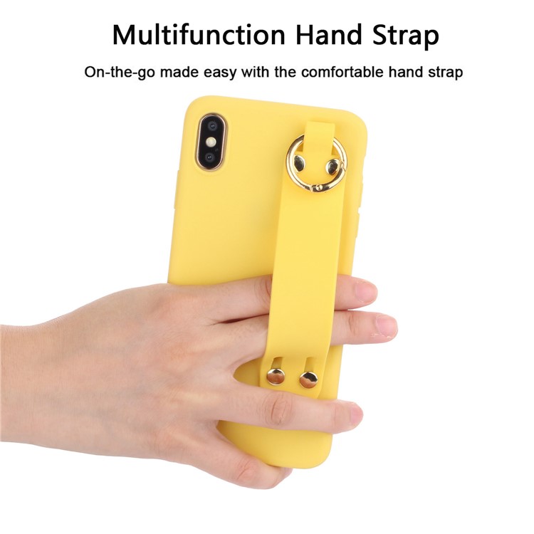 Matte Hand Strap Stand TPU Protective Phone Case for iPhone XS Max 6.5-inch - Yellow-3