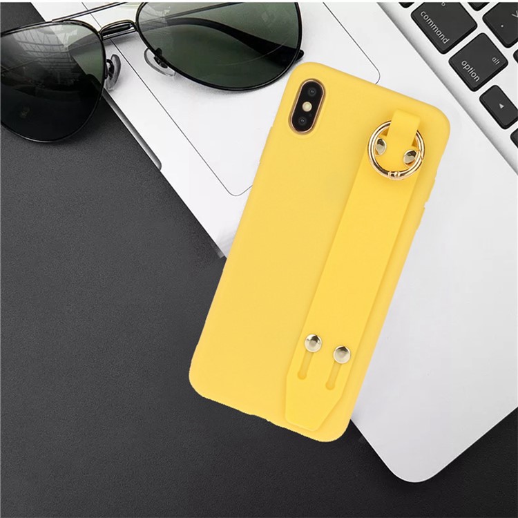 Matte Hand Strap Stand TPU Protective Phone Case for iPhone XS Max 6.5-inch - Yellow-4