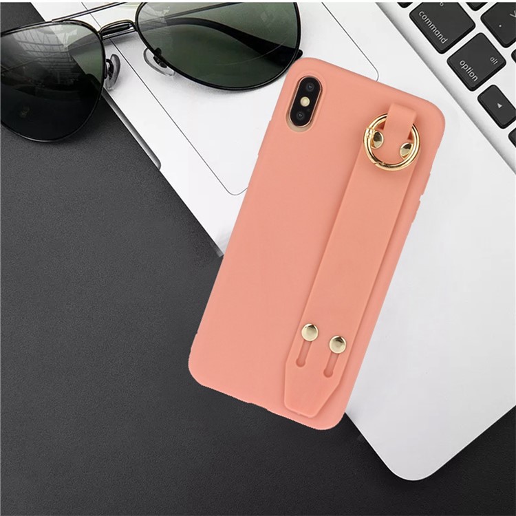 Matte Hand Strap Stand TPU Protective Phone Case for iPhone XS Max 6.5-inch - Orange-4