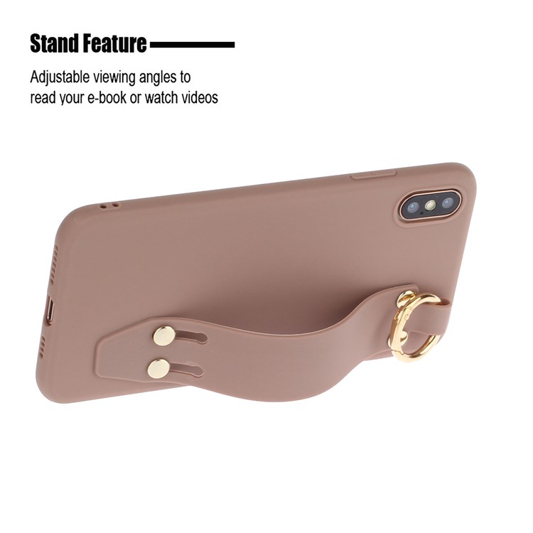 Matte Hand Strap Stand TPU Protective Phone Case for iPhone XS Max 6.5-inch - Brown-2