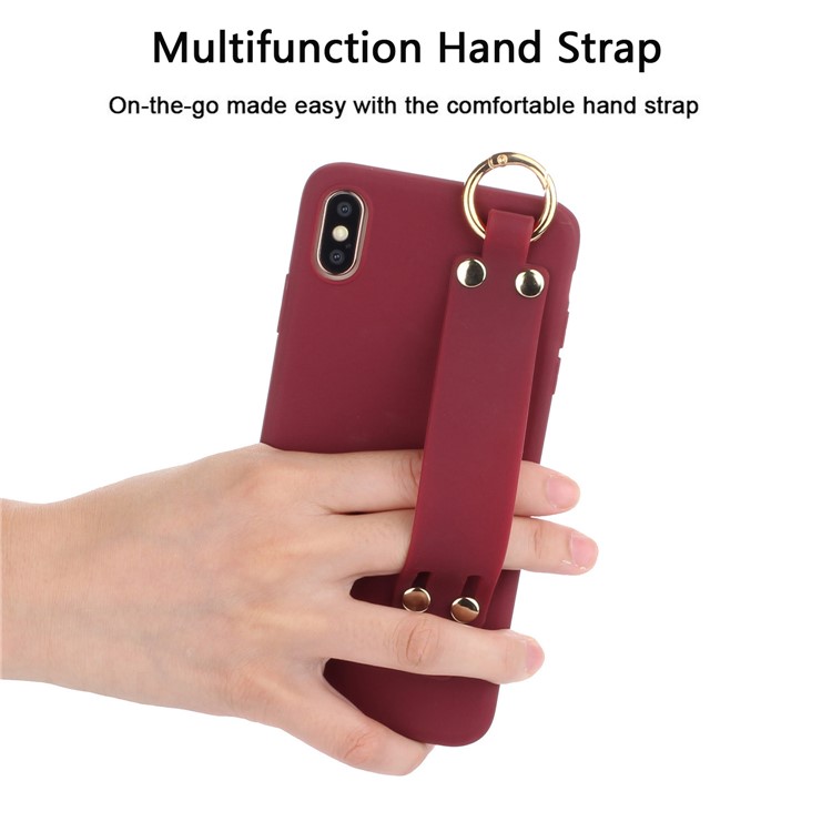 Matte Hand Strap TPU Shell for iPhone XS / X 5.8 inch - Wine Red-3