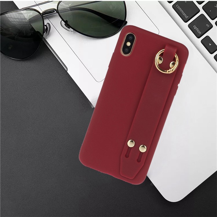 Matte Hand Strap TPU Shell for iPhone XS / X 5.8 inch - Wine Red-4