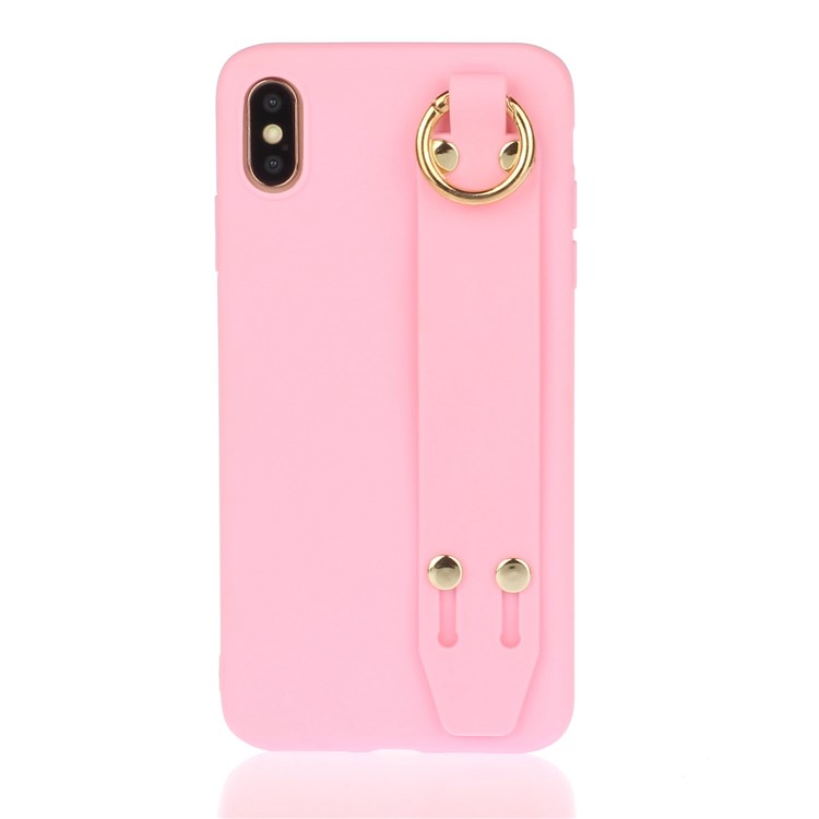 Matte Hand Strap TPU Shell for iPhone XS / X 5.8 inch - Light Pink-1
