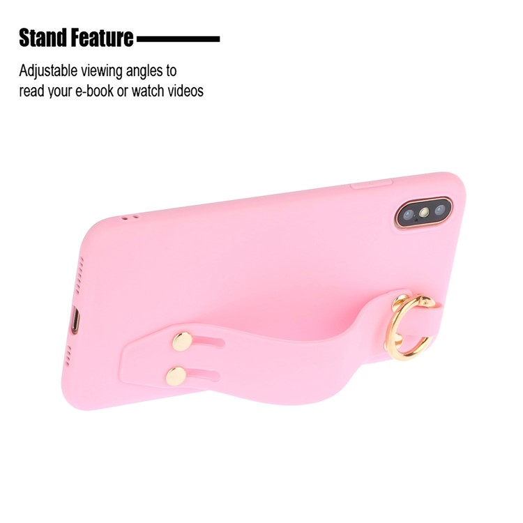 Matte Hand Strap TPU Shell for iPhone XS / X 5.8 inch - Light Pink-2