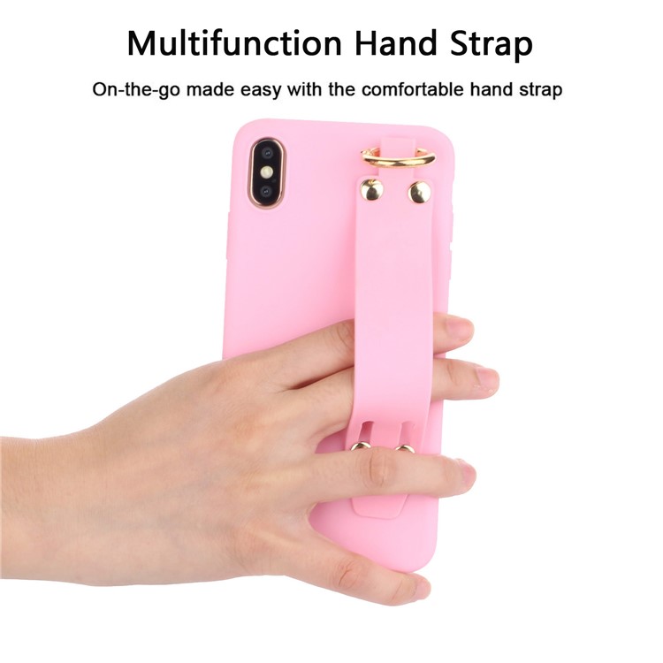 Matte Hand Strap TPU Shell for iPhone XS / X 5.8 inch - Light Pink-3