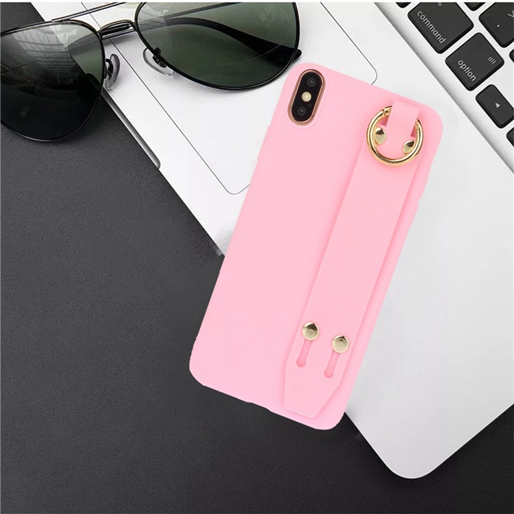Matte Hand Strap TPU Shell for iPhone XS / X 5.8 inch - Light Pink-4