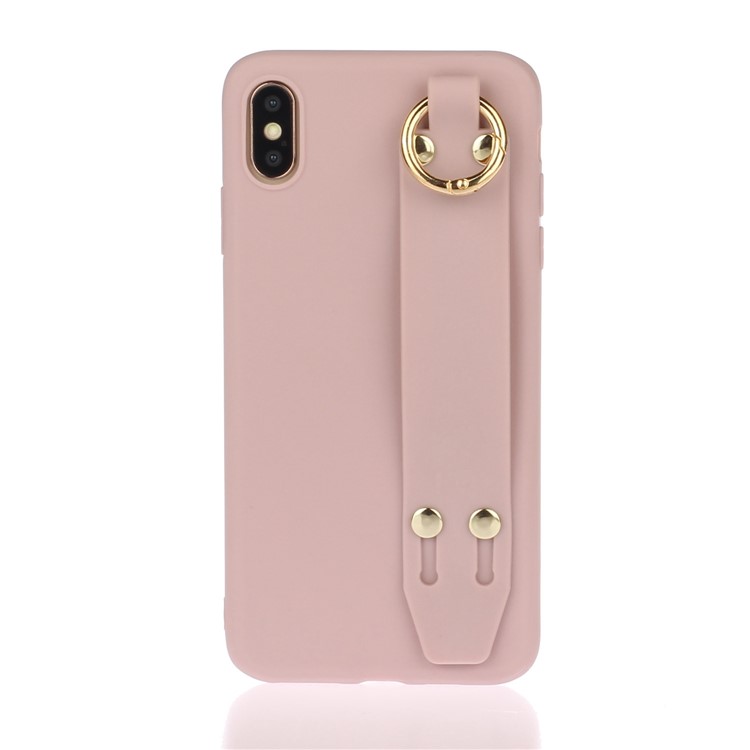 Matte Hand Strap TPU Shell for iPhone XS / X 5.8 inch - Deep Pink-1