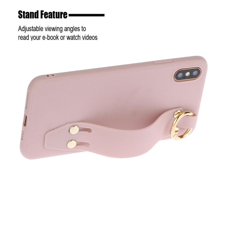 Matte Hand Strap TPU Shell for iPhone XS / X 5.8 inch - Deep Pink-2