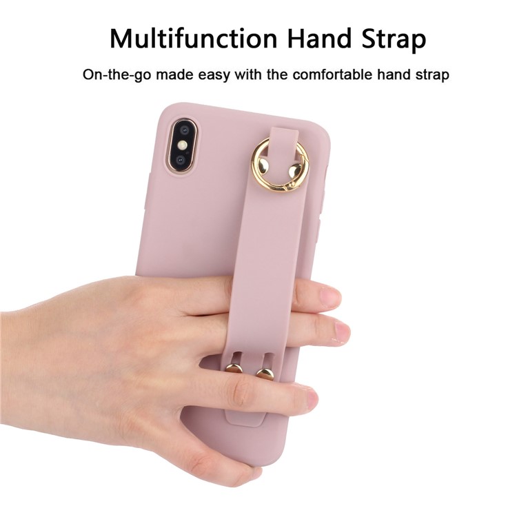 Matte Hand Strap TPU Shell for iPhone XS / X 5.8 inch - Deep Pink-3