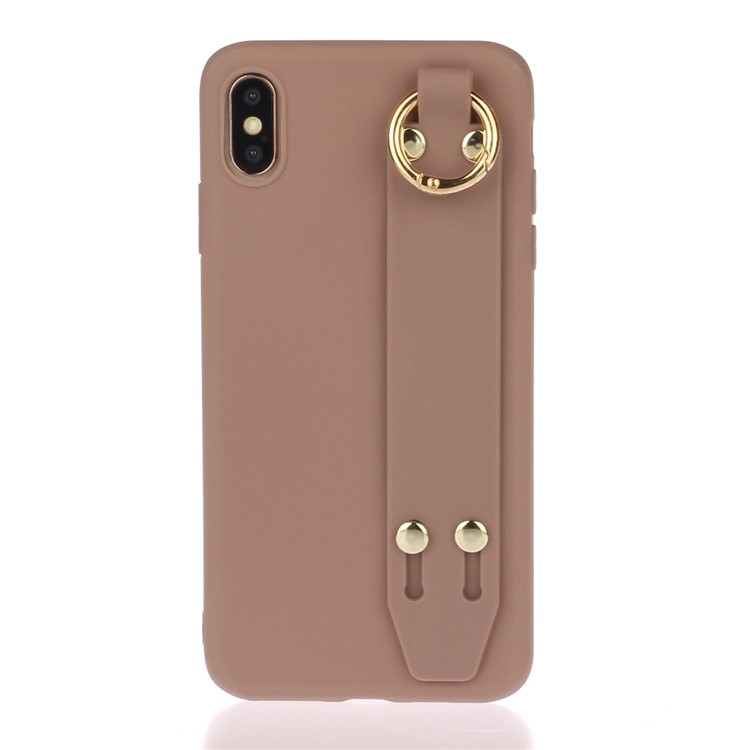 Matte Hand Strap TPU Shell for iPhone XS / X 5.8 inch - Brown-1