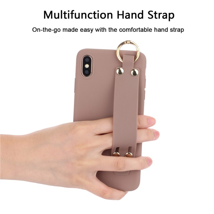 Matte Hand Strap TPU Shell for iPhone XS / X 5.8 inch - Brown-3