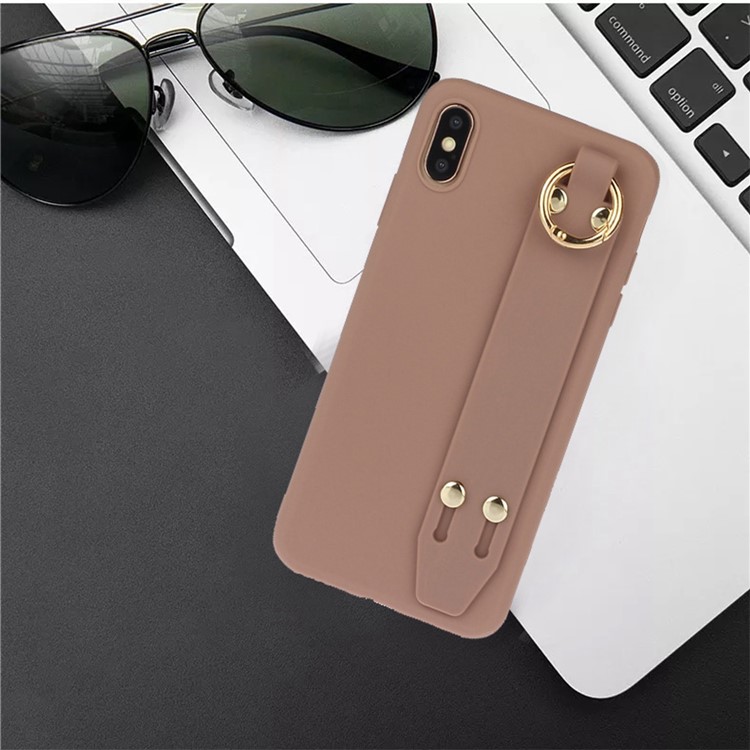 Matte Hand Strap TPU Shell for iPhone XS / X 5.8 inch - Brown-4