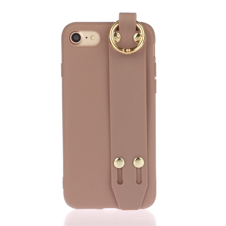 Matte Hand Strap TPU Protective Cell Case for iPhone 8 / 7 4.7 inch - Brown-1