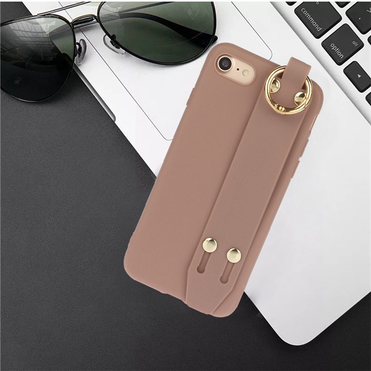 Matte Hand Strap TPU Protective Cell Case for iPhone 8 / 7 4.7 inch - Brown-4