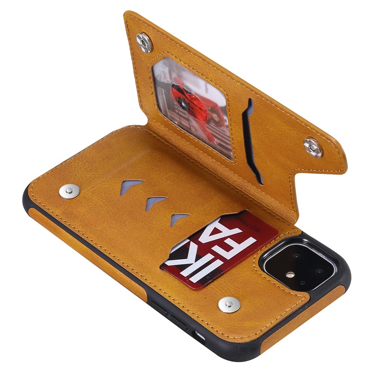 Card Slots PU Leather Coated TPU Cover Phone Case for iPhone 11 6.1-inch - Brown-12