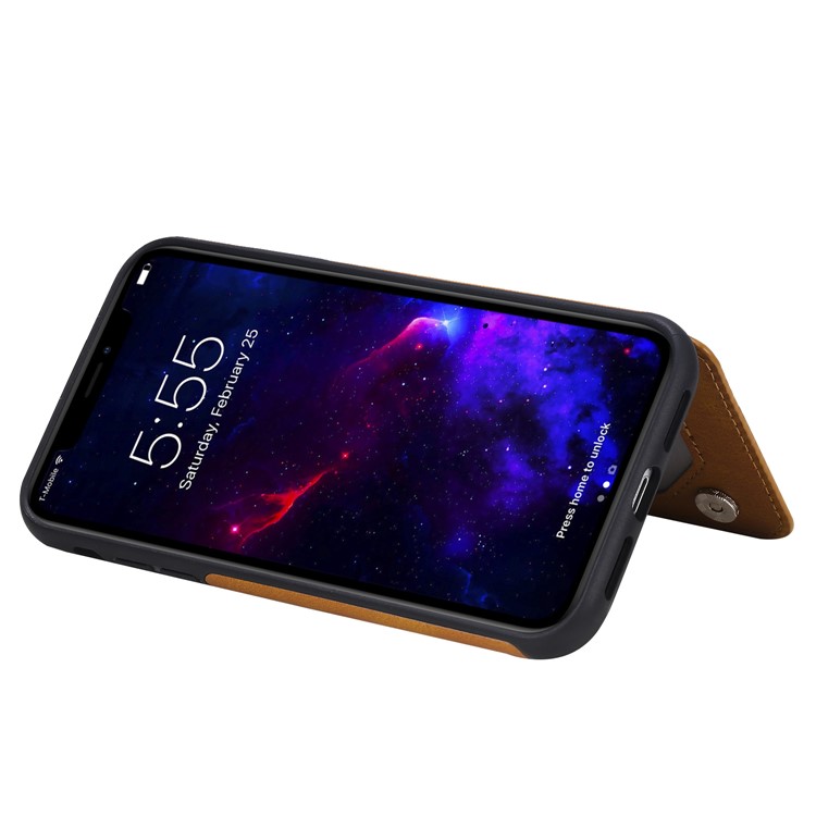 Card Slots PU Leather Coated TPU Cover Phone Case for iPhone 11 6.1-inch - Brown-19