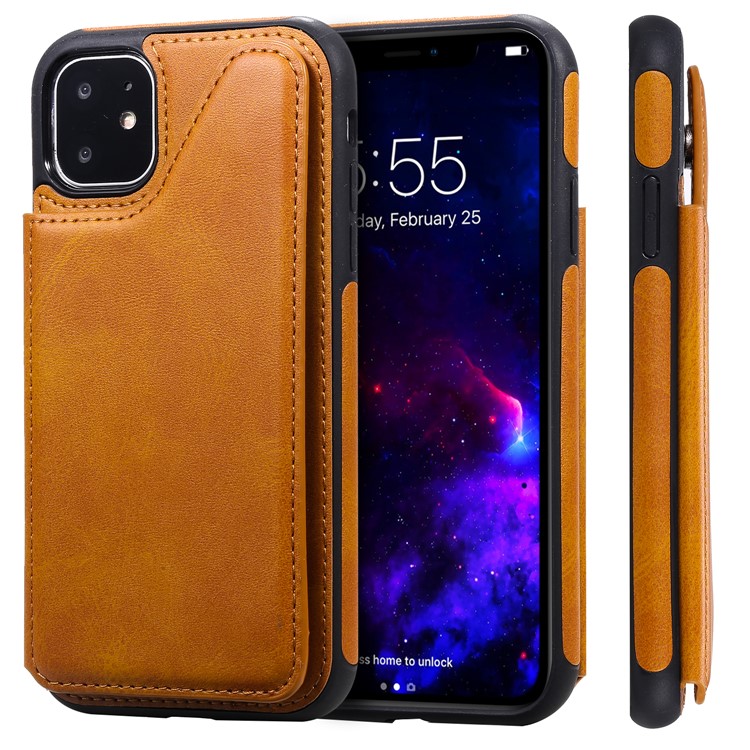 Card Slots PU Leather Coated TPU Cover Phone Case for iPhone 11 6.1-inch - Brown-2