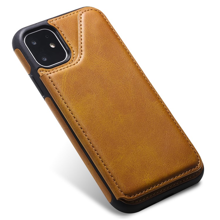 Card Slots PU Leather Coated TPU Cover Phone Case for iPhone 11 6.1-inch - Brown-20