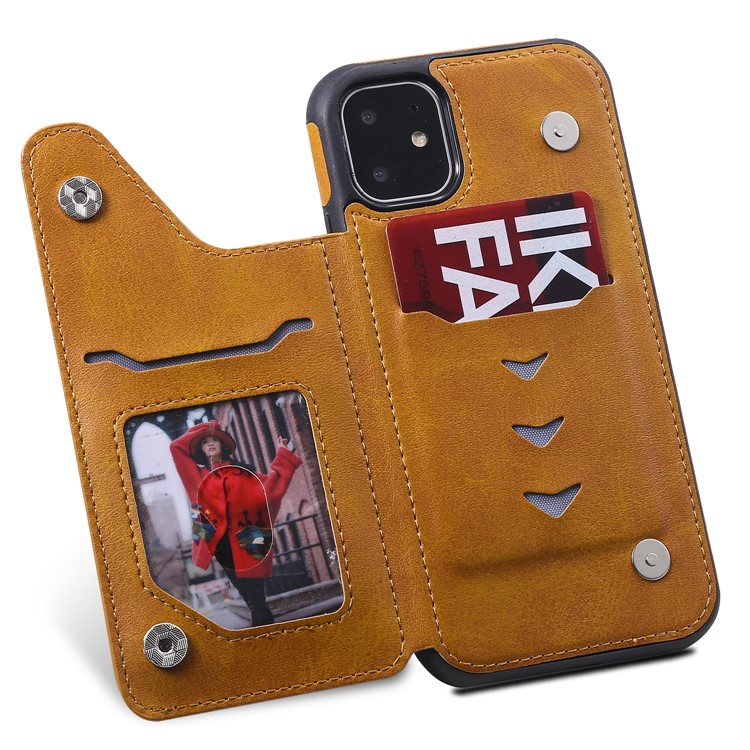 Card Slots PU Leather Coated TPU Cover Phone Case for iPhone 11 6.1-inch - Brown-21