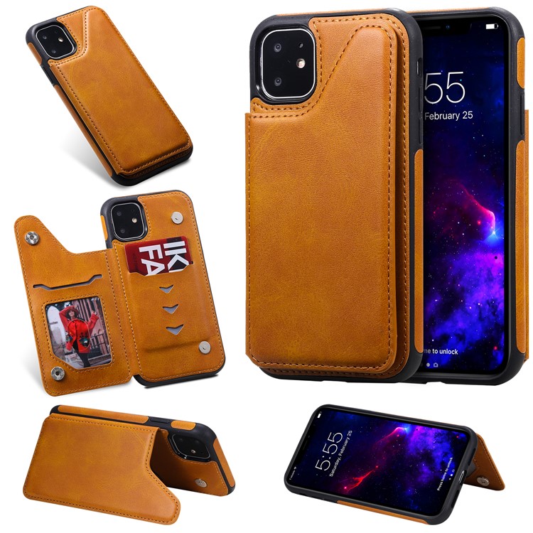 Card Slots PU Leather Coated TPU Cover Phone Case for iPhone 11 6.1-inch - Brown-22